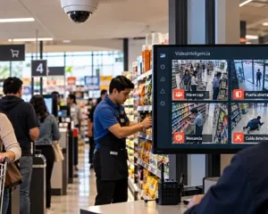 Cámara de seguridad con inteligencia artificial analiza la operación de una tienda y genera alertas para el personal.