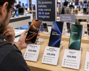 Persona compara un iPhone 18 Pro, Galaxy S26 Ultra y otros celulares de gama alta con precios cercanos a $30,000 en México.