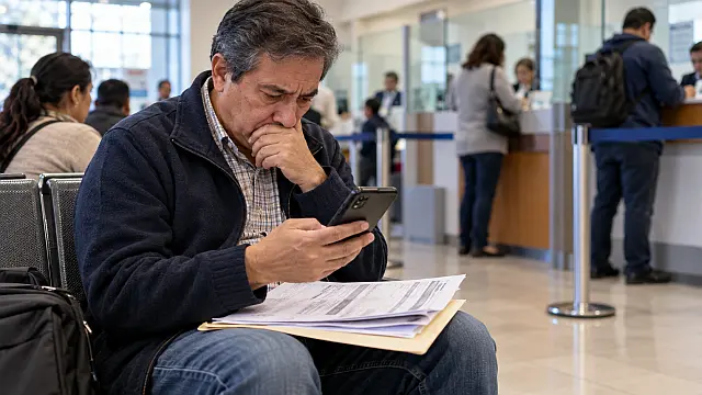 Persona revisa comprobantes bancarios y su celular después de detectar un posible fraude digital.